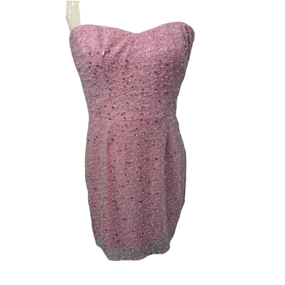 NWT Dress The Population Crystal Sequin Mini Dress Women's Pink Size L Body-con - Picture 7 of 14